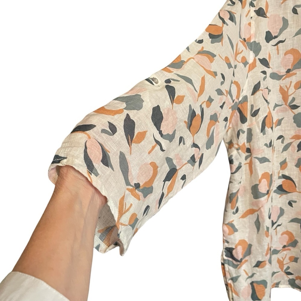 Rachel Zoe Floral- Button front/Tab Sleeves-Plus Size 3X 100% Linen Blouse/Tunic - Picture 2 of 11